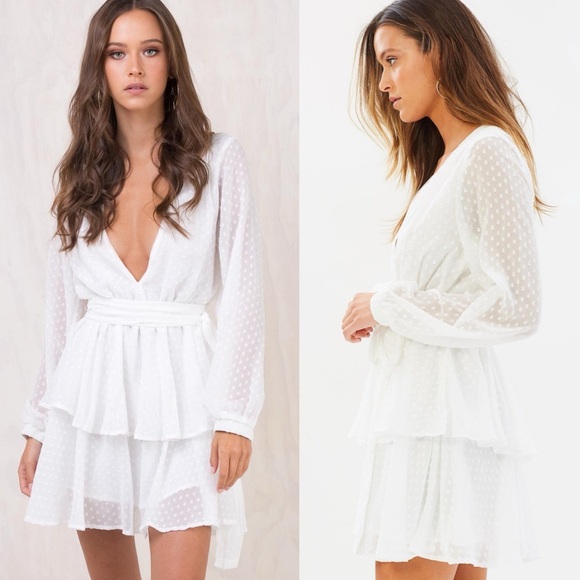 Lioness Legendary Lovers White Swiss Dot Long Sleeve
Deep V Tie Waist Dress - Picture 4 of 16